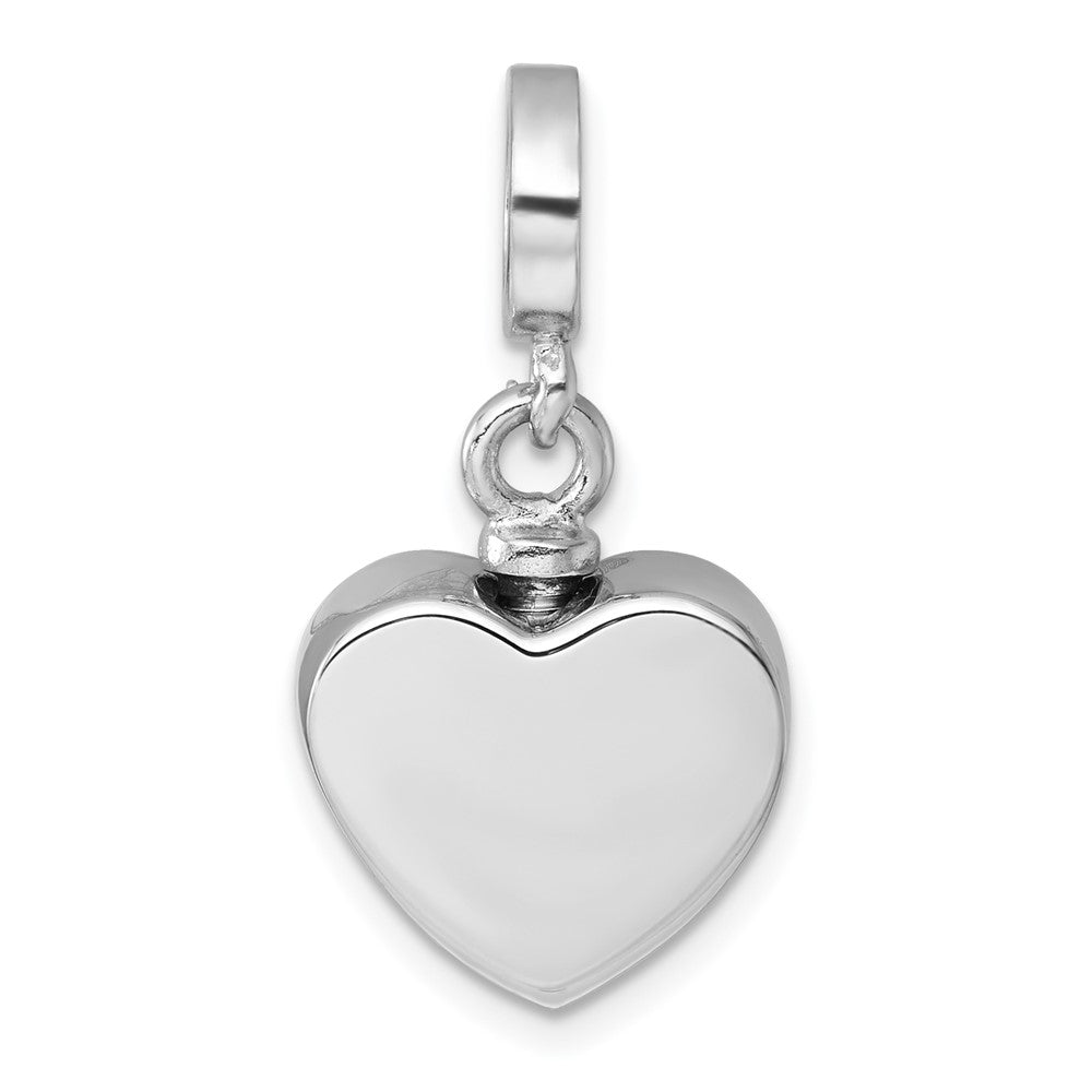 Sterling Silver RH-plated Onyx Enameled Heart Ash Holder Bead/Pendant