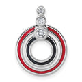 Sterling Silver Rhodium-plated CZ Black/Red Enamel Circle Pendant