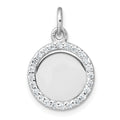 Sterling Silver Rhodium-plated Polished CZ Engraveable Circle Pendant