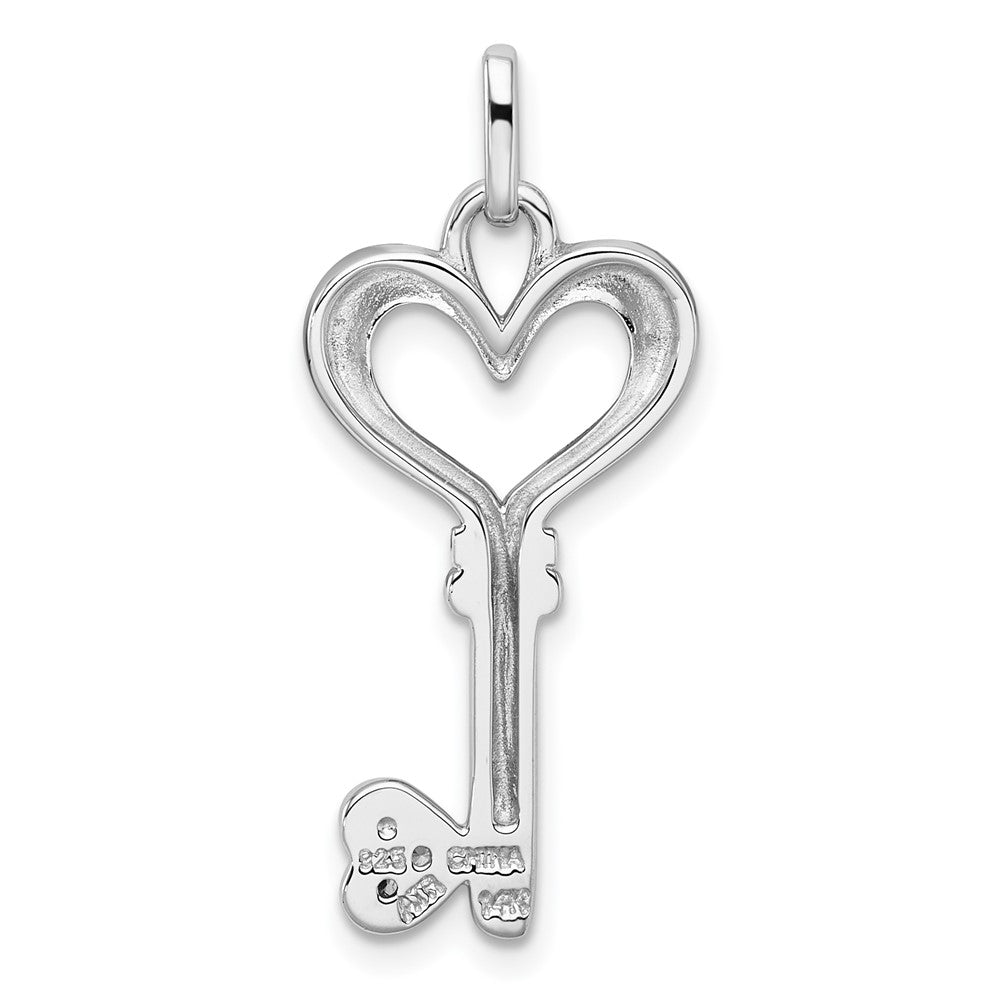 Sterling Silver RH-pl w/14k Accent Polished CZ Heart Key Pendant