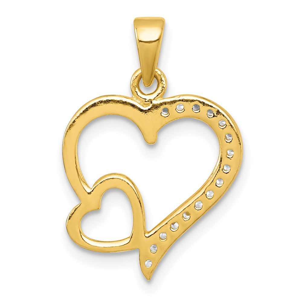 Sterling Silver Gold-tone Polished CZ Heart Pendant
