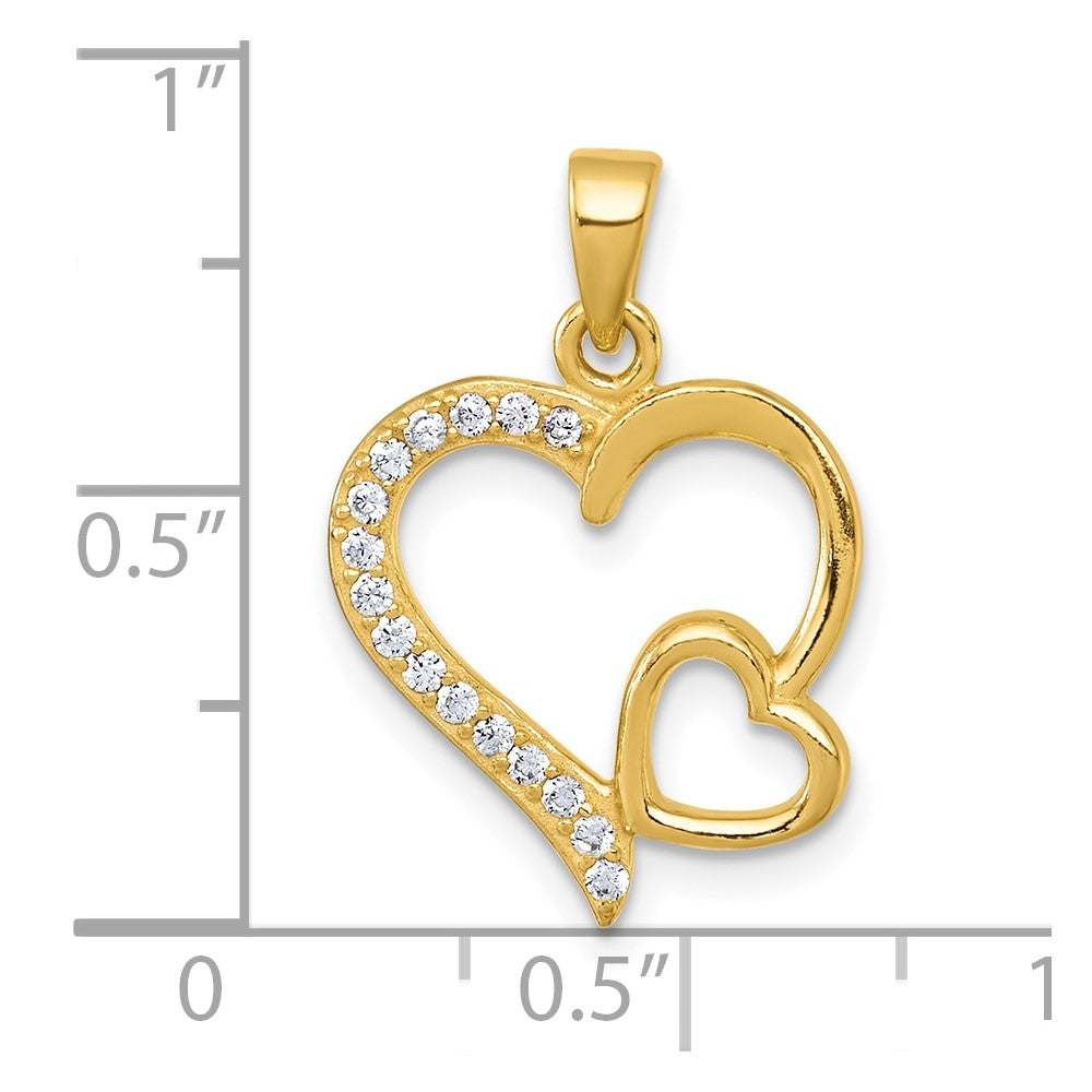 Sterling Silver Gold-tone Polished CZ Heart Pendant