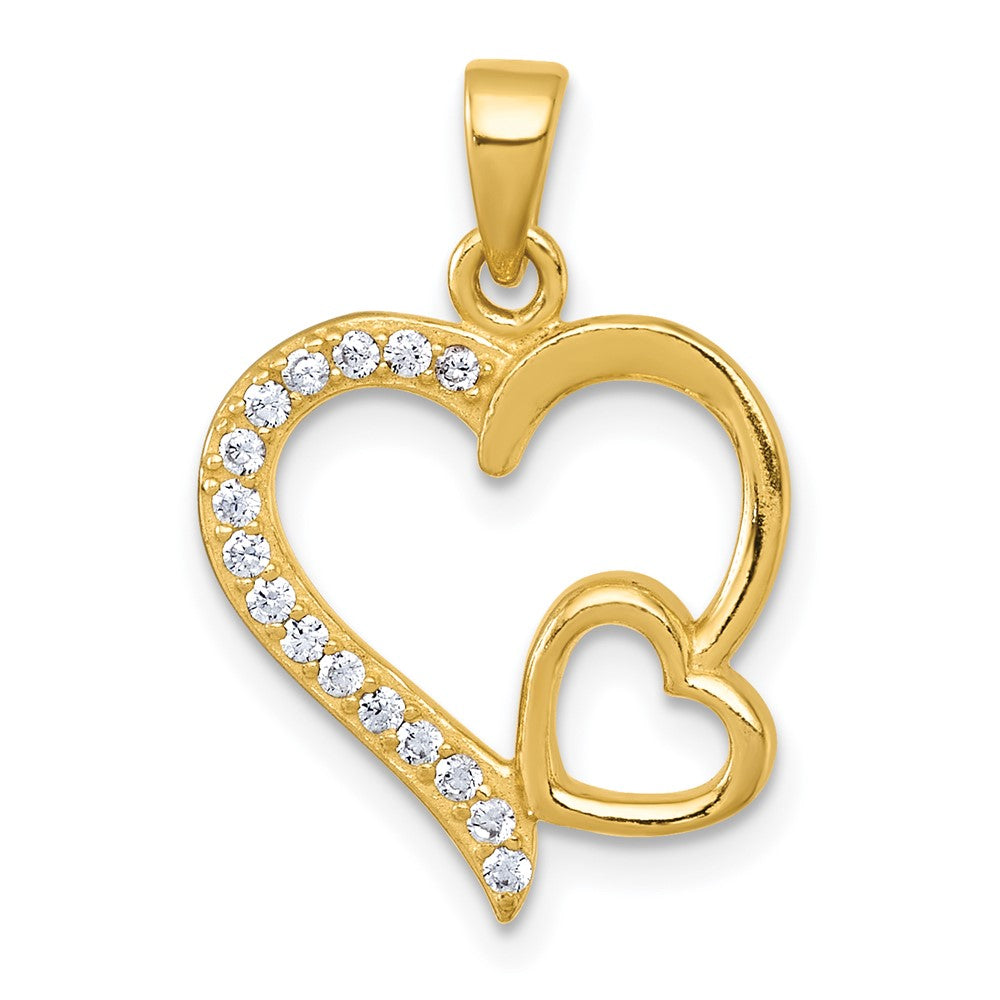 Sterling Silver Gold-tone Polished CZ Heart Pendant