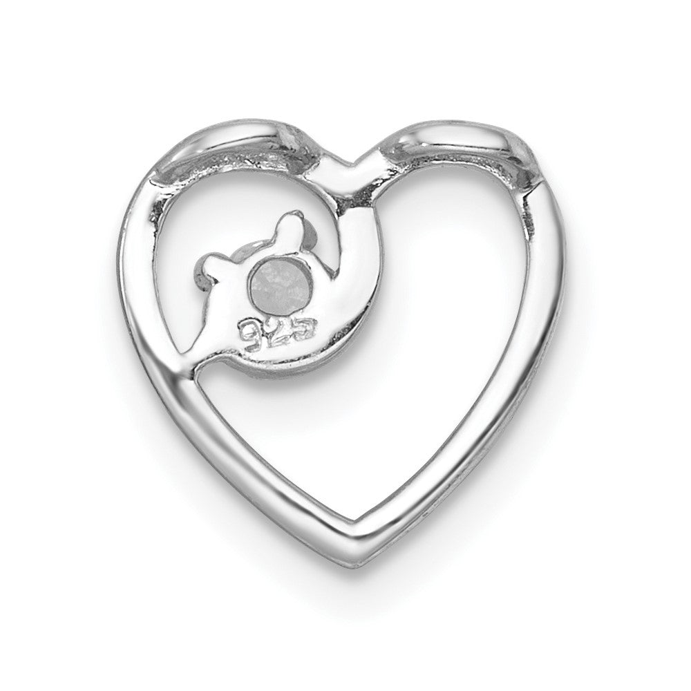 Sterling Silver Rh-plated Polished CZ Heart Chain Slide Pendant