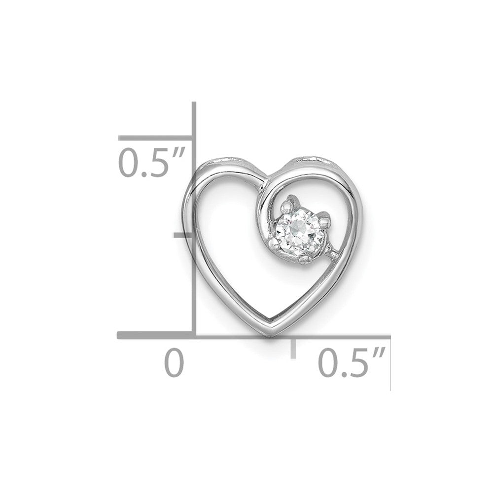 Sterling Silver Rh-plated Polished CZ Heart Chain Slide Pendant