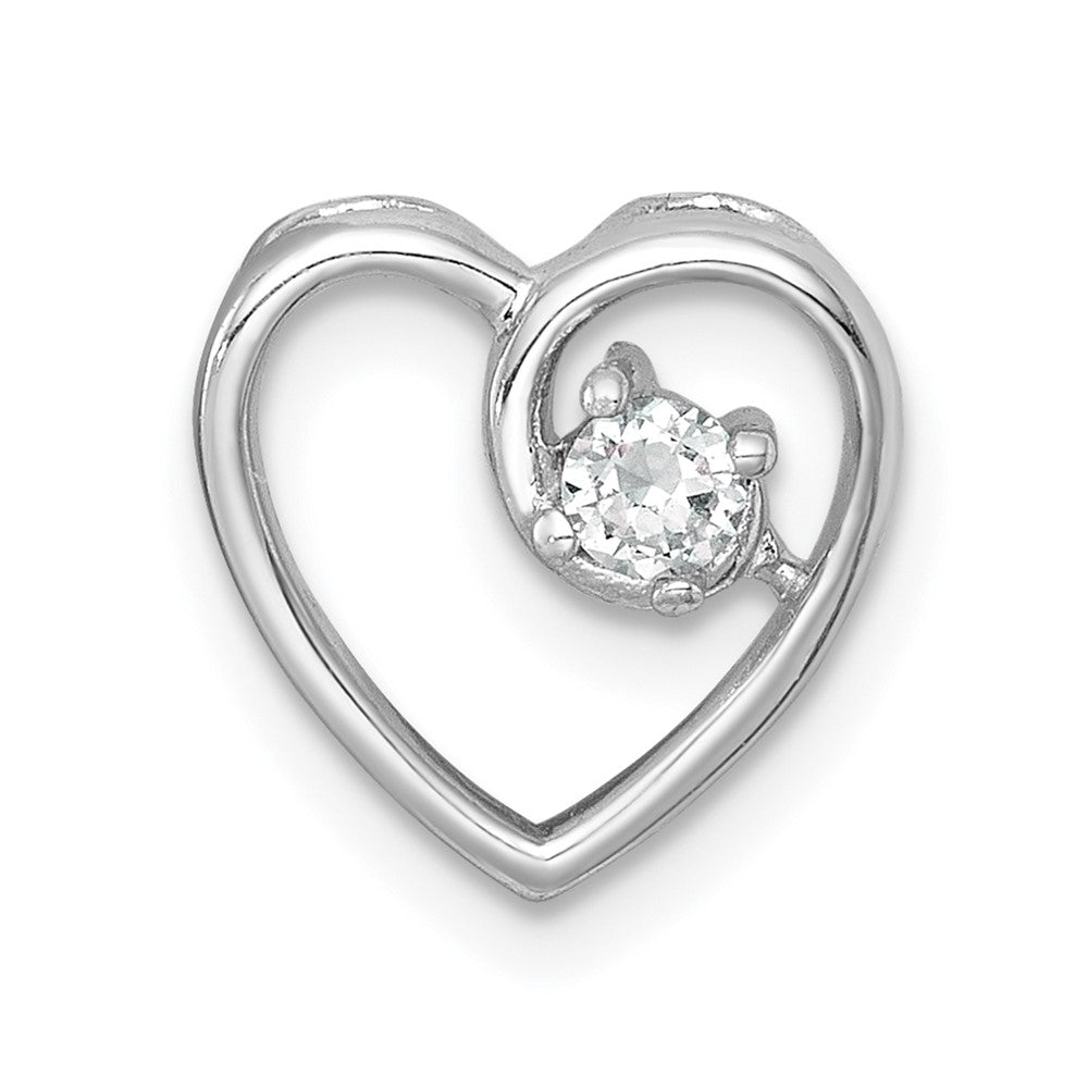 Sterling Silver Rh-plated Polished CZ Heart Chain Slide Pendant