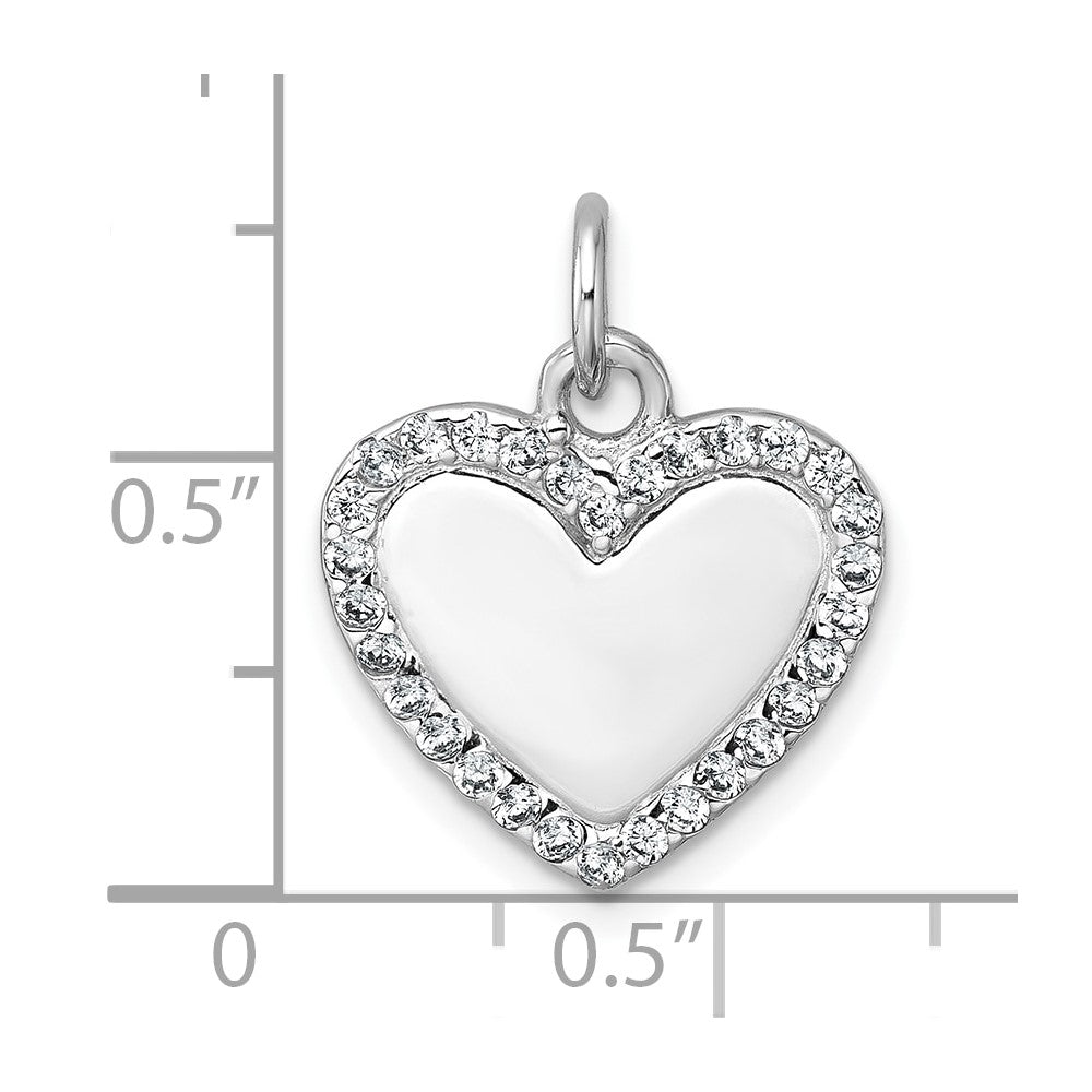 Sterling Silver Rhodium-plated Polished CZ Heart Pendant