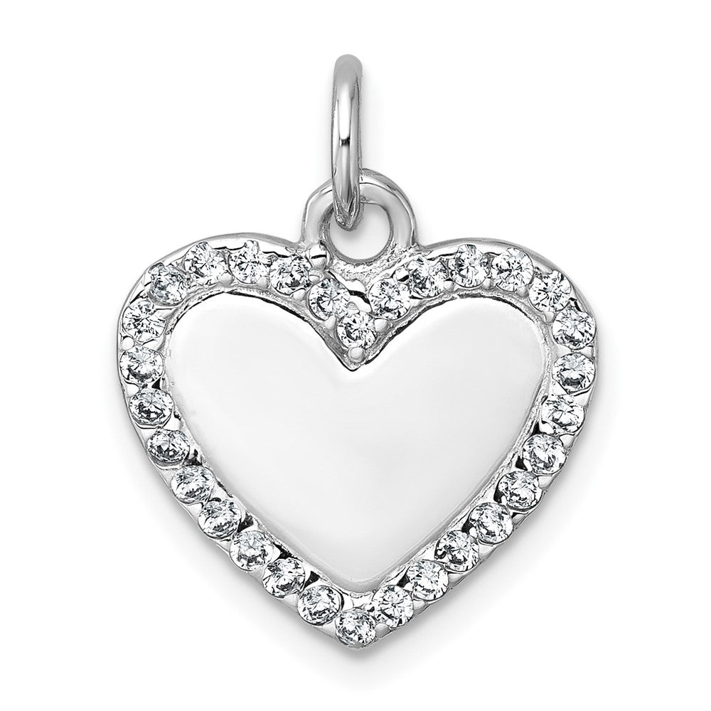 Sterling Silver Rhodium-plated Polished CZ Heart Pendant
