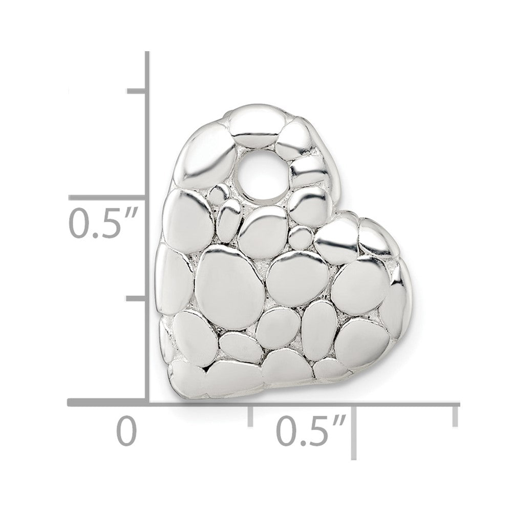 Sterling Silver Polished Pebbled Heart Chain Slide Pendant
