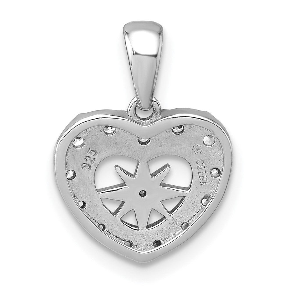 Sterling Silver Rhodium-plated Polished CZ Star Heart Pendant