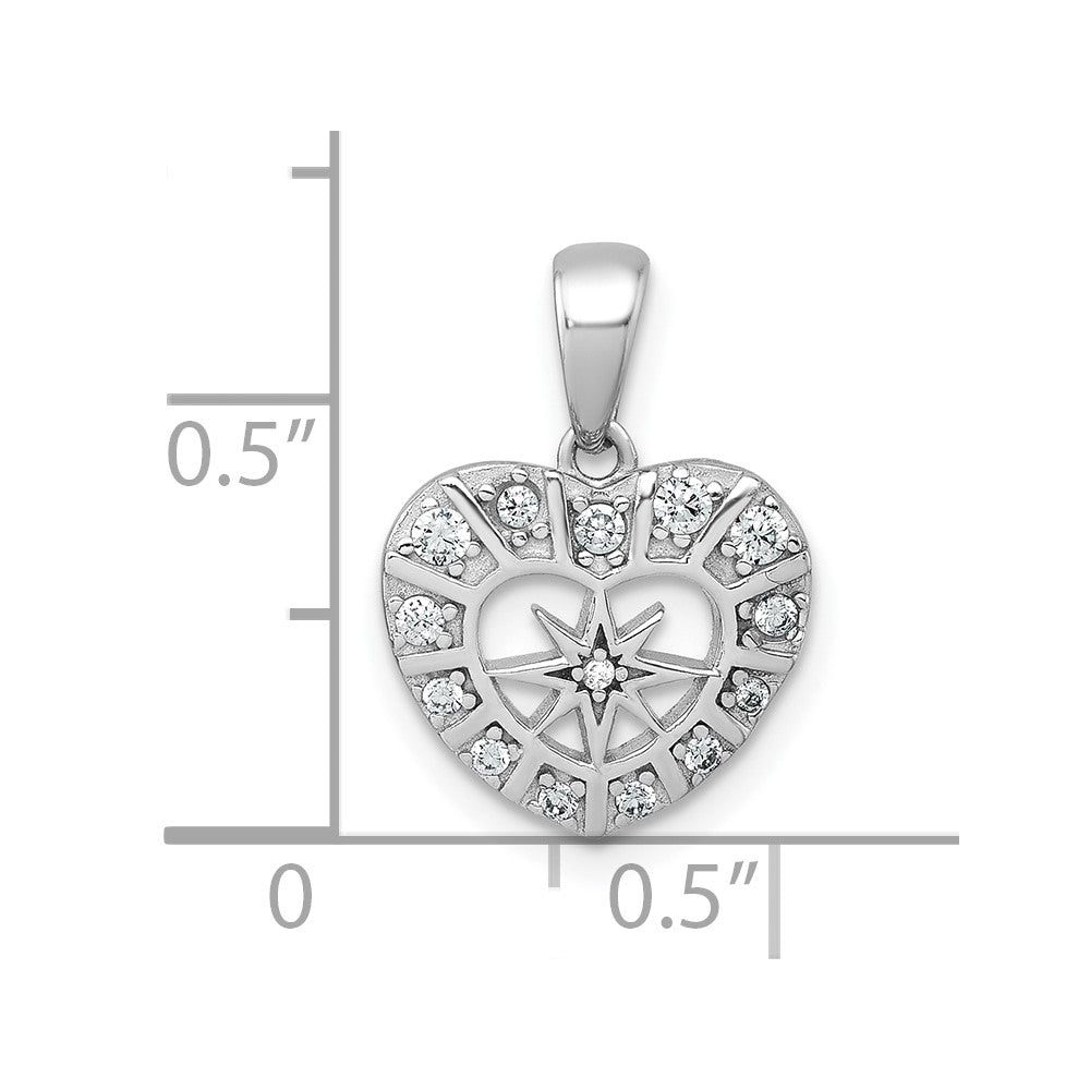 Sterling Silver Rhodium-plated Polished CZ Star Heart Pendant