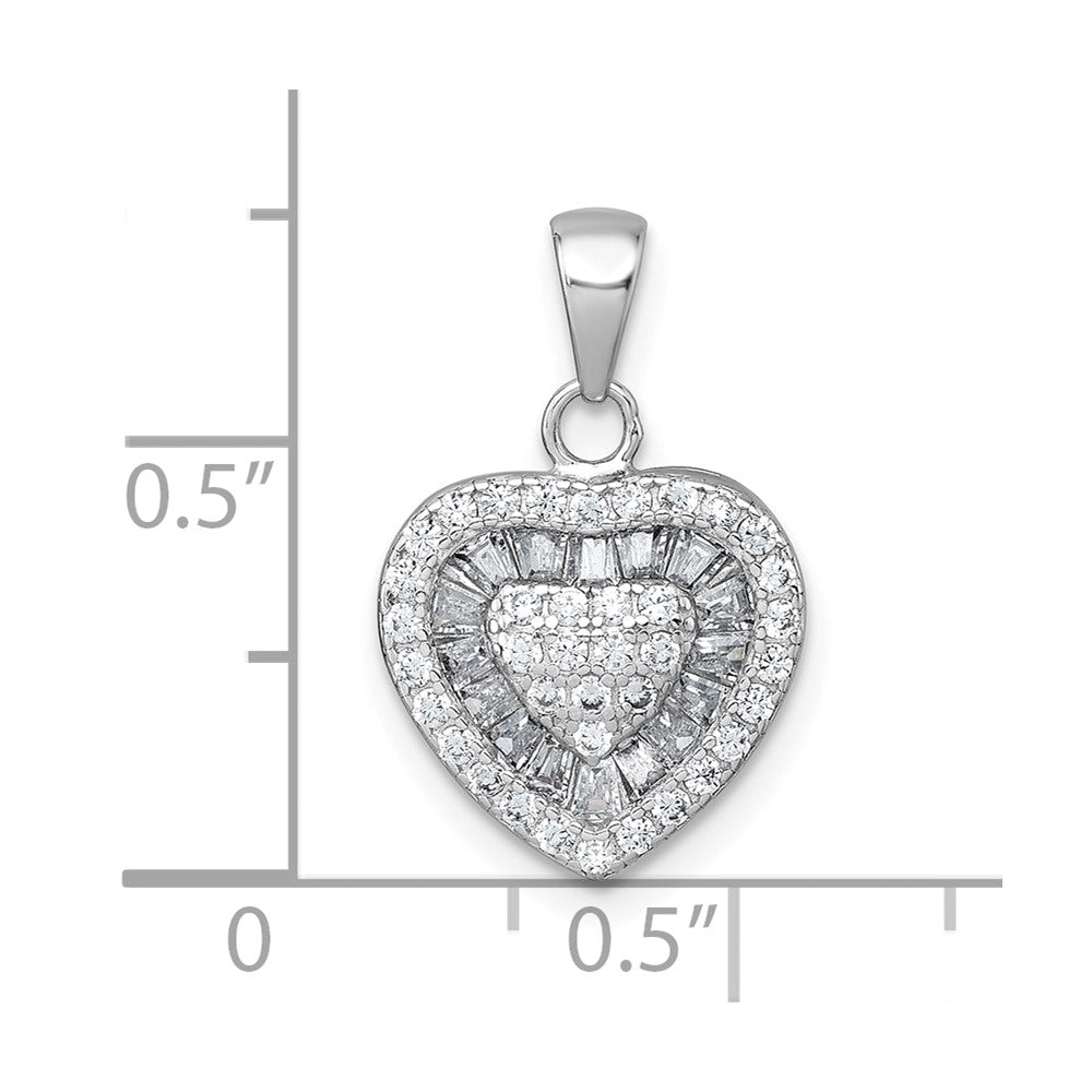 Sterling Silver Rhodium-plated White CZ Heart Pendant