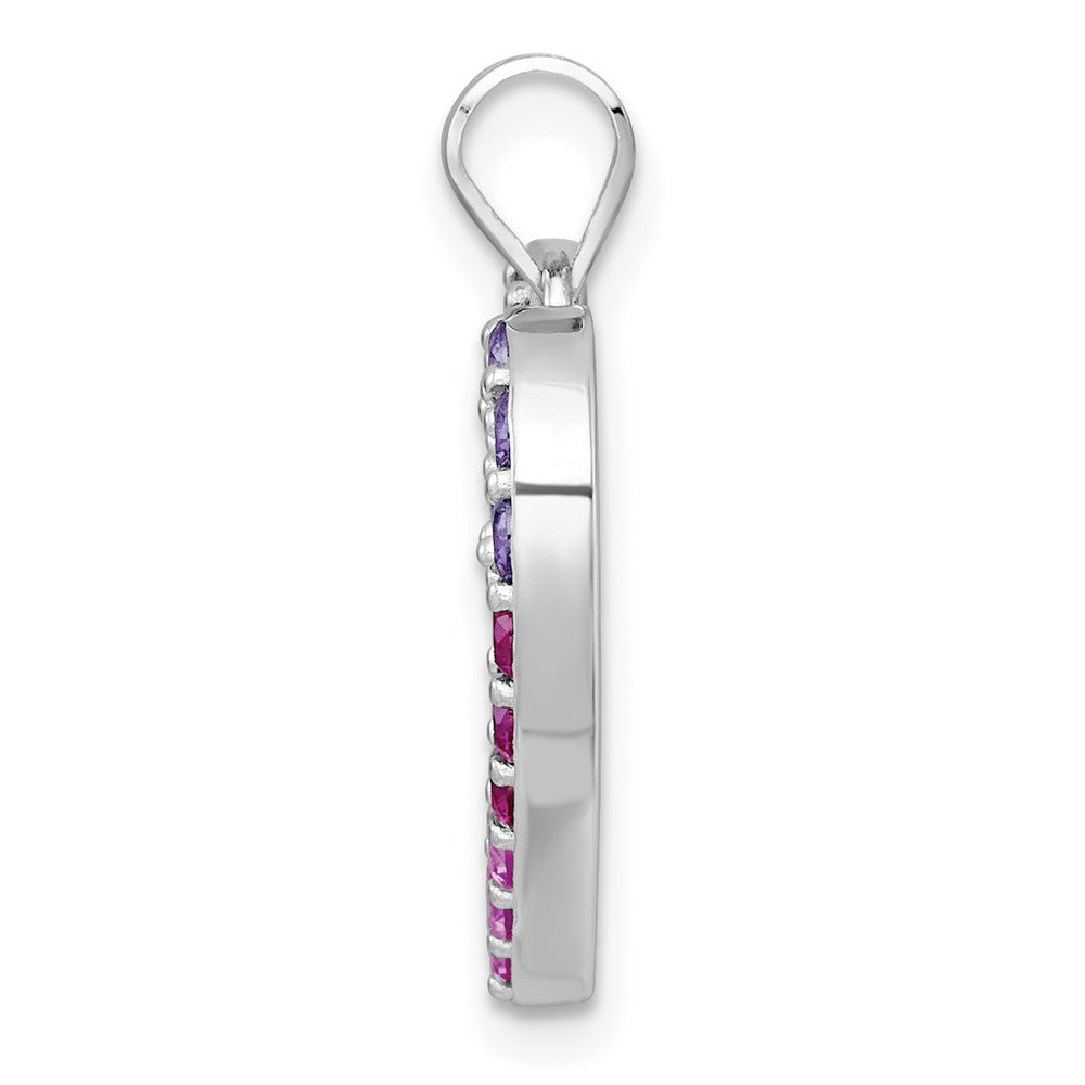 Sterling Silver RH-plated Polished Multicolor CZ Open Heart Pendant