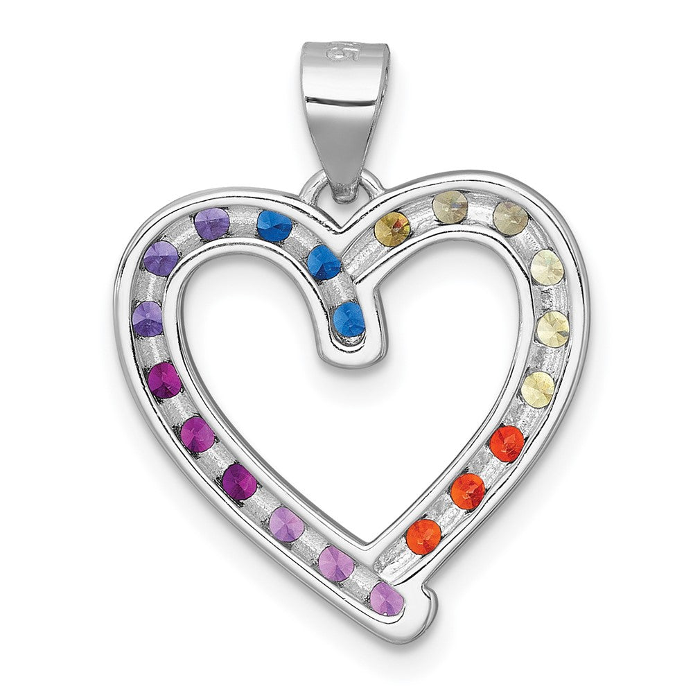 Sterling Silver RH-plated Polished Multicolor CZ Open Heart Pendant
