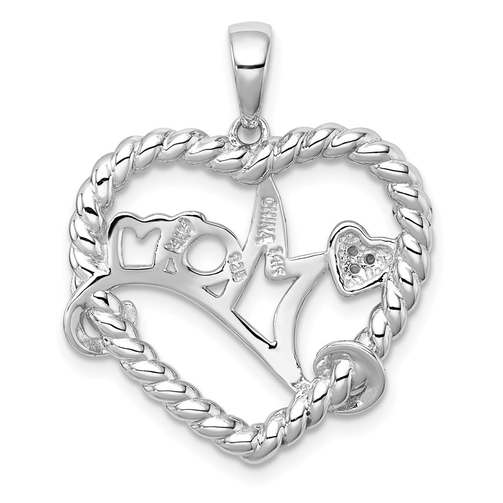 Sterling Silver RH-pl w/14k Accent Polished CZ Mom Rope Heart Pendant