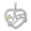 Sterling Silver RH-pl w/14k Accent Polished CZ Mom Rope Heart Pendant