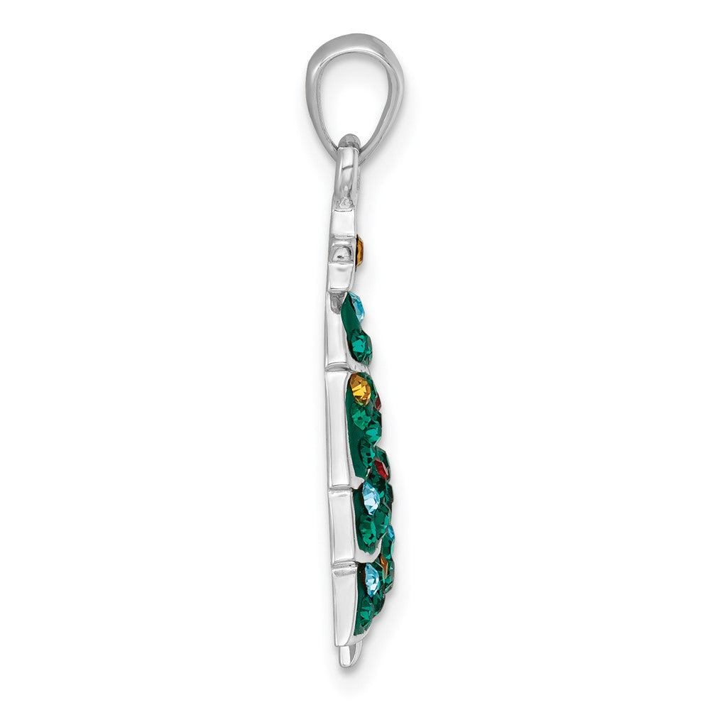 Sterling Silver Rhodium-plated Multi Color Crystal Christmas Tree Charm