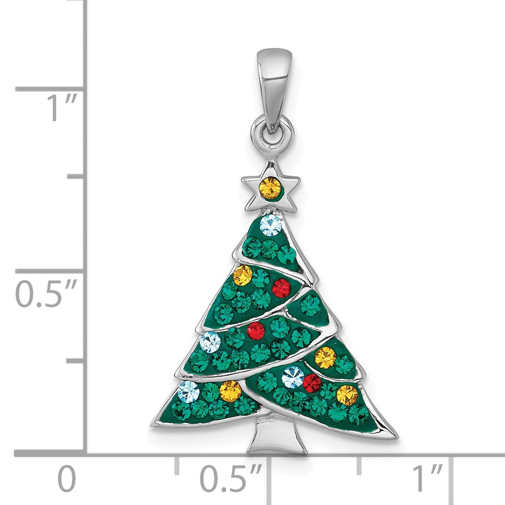 Sterling Silver Rhodium-plated Multi Color Crystal Christmas Tree Charm