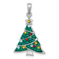 Sterling Silver Rhodium-plated Multi Color Crystal Christmas Tree Charm