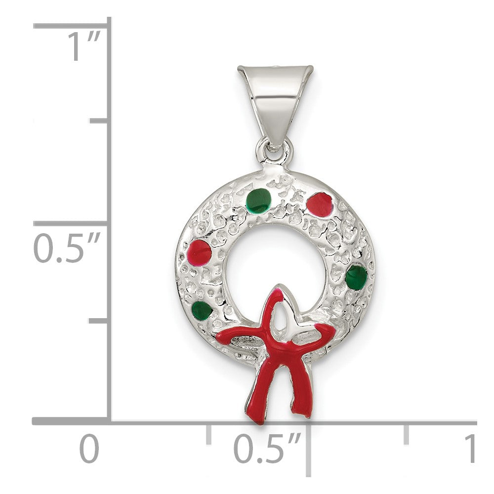 Sterling Silver Polished and Textured Enameled Wreath Charm