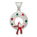 Sterling Silver Polished and Textured Enameled Wreath Charm