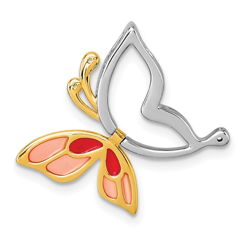 SS Rh-plt Gold-tone Enamel CZ Moveable Butterfly Chain Slide Pendant