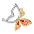 SS Rh-plt Gold-tone Enamel CZ Moveable Butterfly Chain Slide Pendant