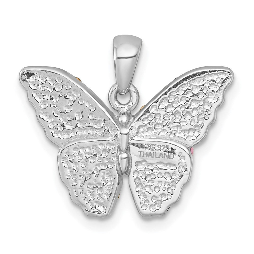 Sterling Silver RH-plated Multi Color Crystal Butterfly Pendant