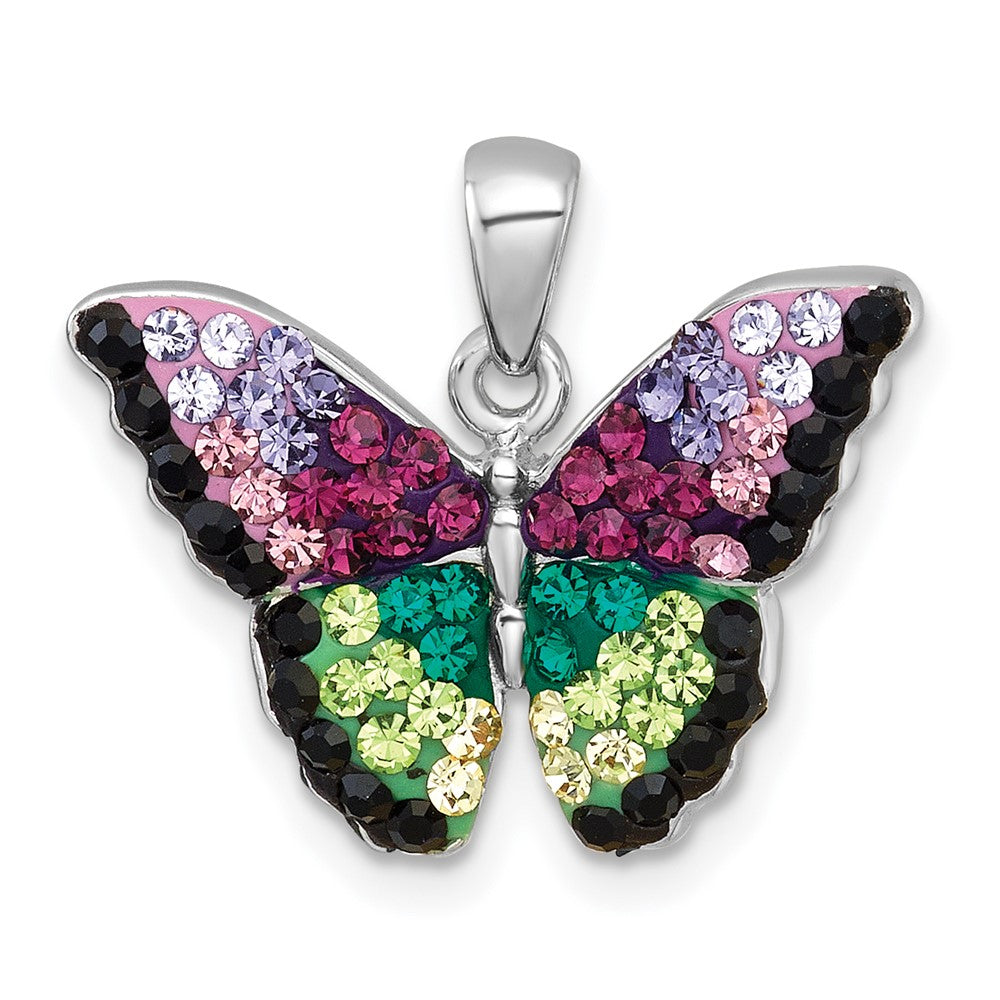 Sterling Silver RH-plated Multi Color Crystal Butterfly Pendant