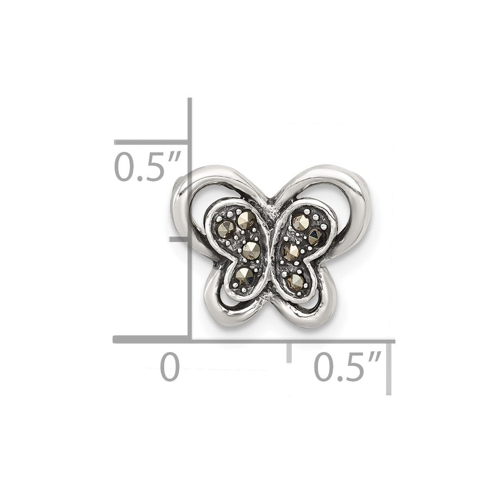 Sterling Silver Antiqued Marcasite Butterfly Chain Slide Pendant
