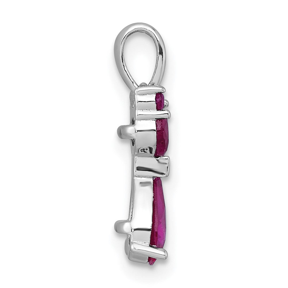Sterling Silver Rhodium-plated Ruby Corundum Cat Pendant