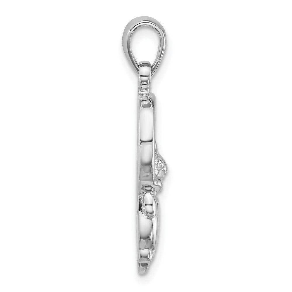 Sterling Silver Rhodium-plated Polished MOP Hanging Cat Pendant
