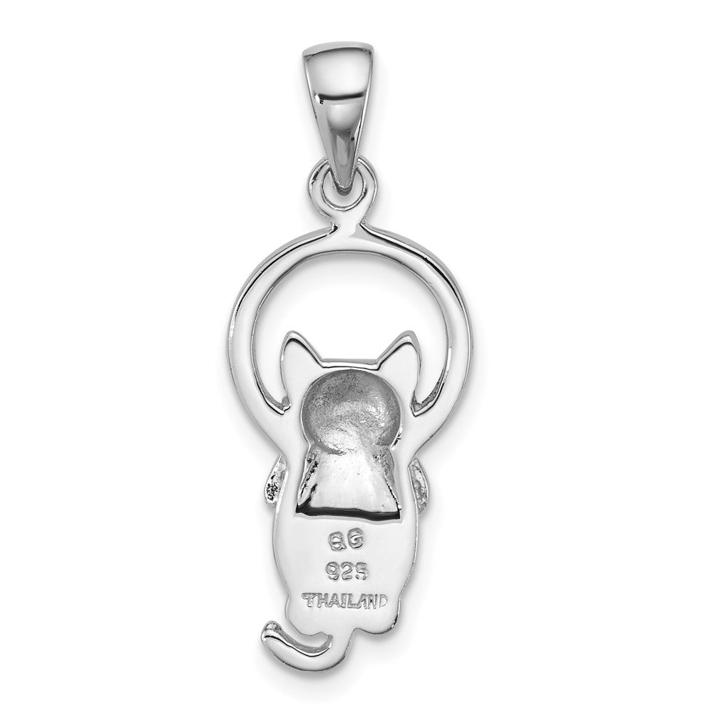 Sterling Silver Rhodium-plated Polished MOP Hanging Cat Pendant