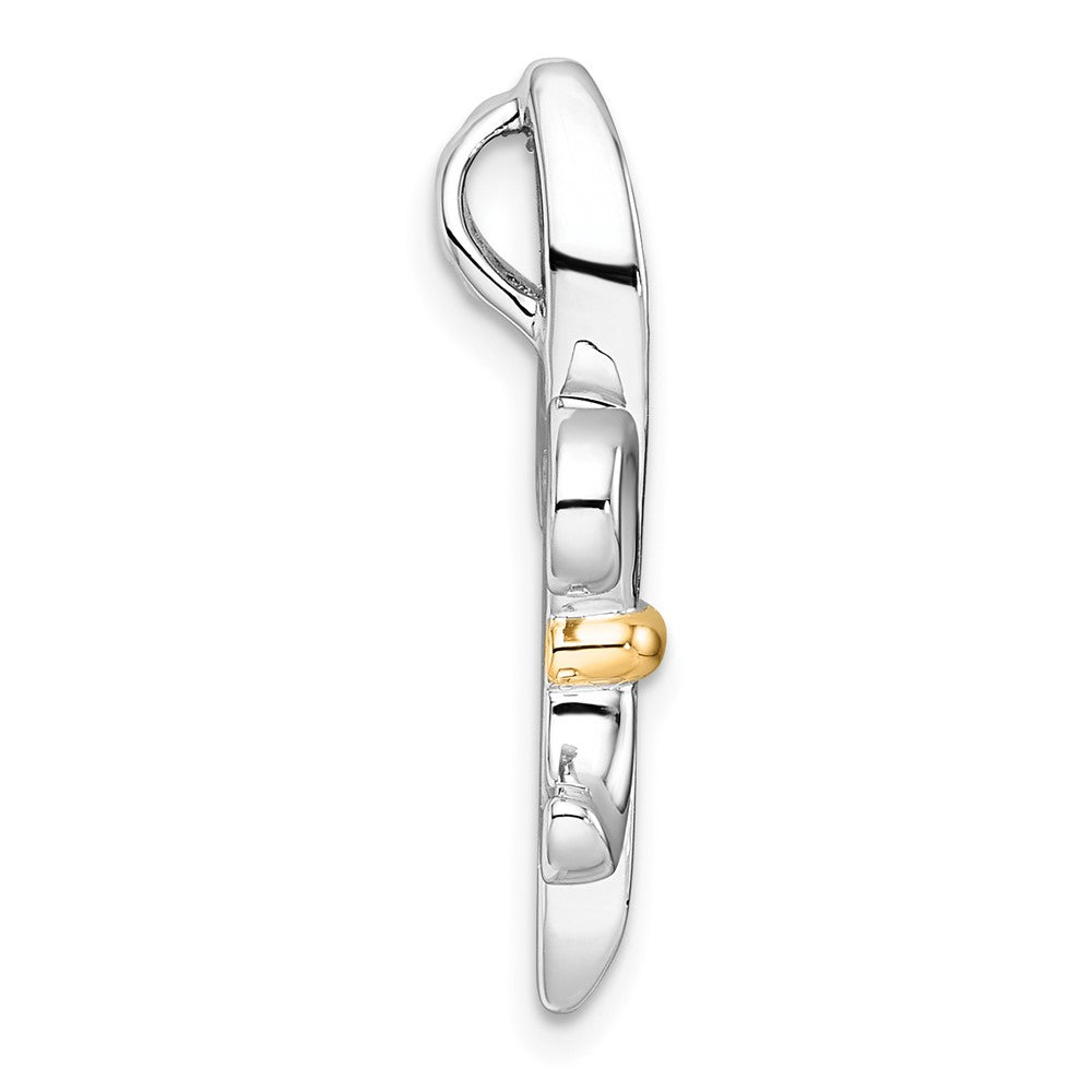 Sterling Silver RH-pl w/14k Accent CZ Fleur De Lis Chain Slide Pendant