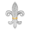 Sterling Silver RH-pl w/14k Accent CZ Fleur De Lis Chain Slide Pendant