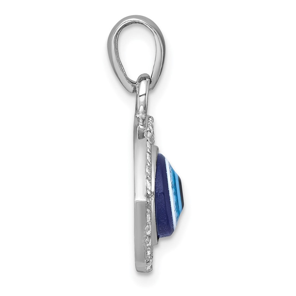 Sterling Silver Rhodium-plated Polished CZ and Glass Evil Eye Pendant