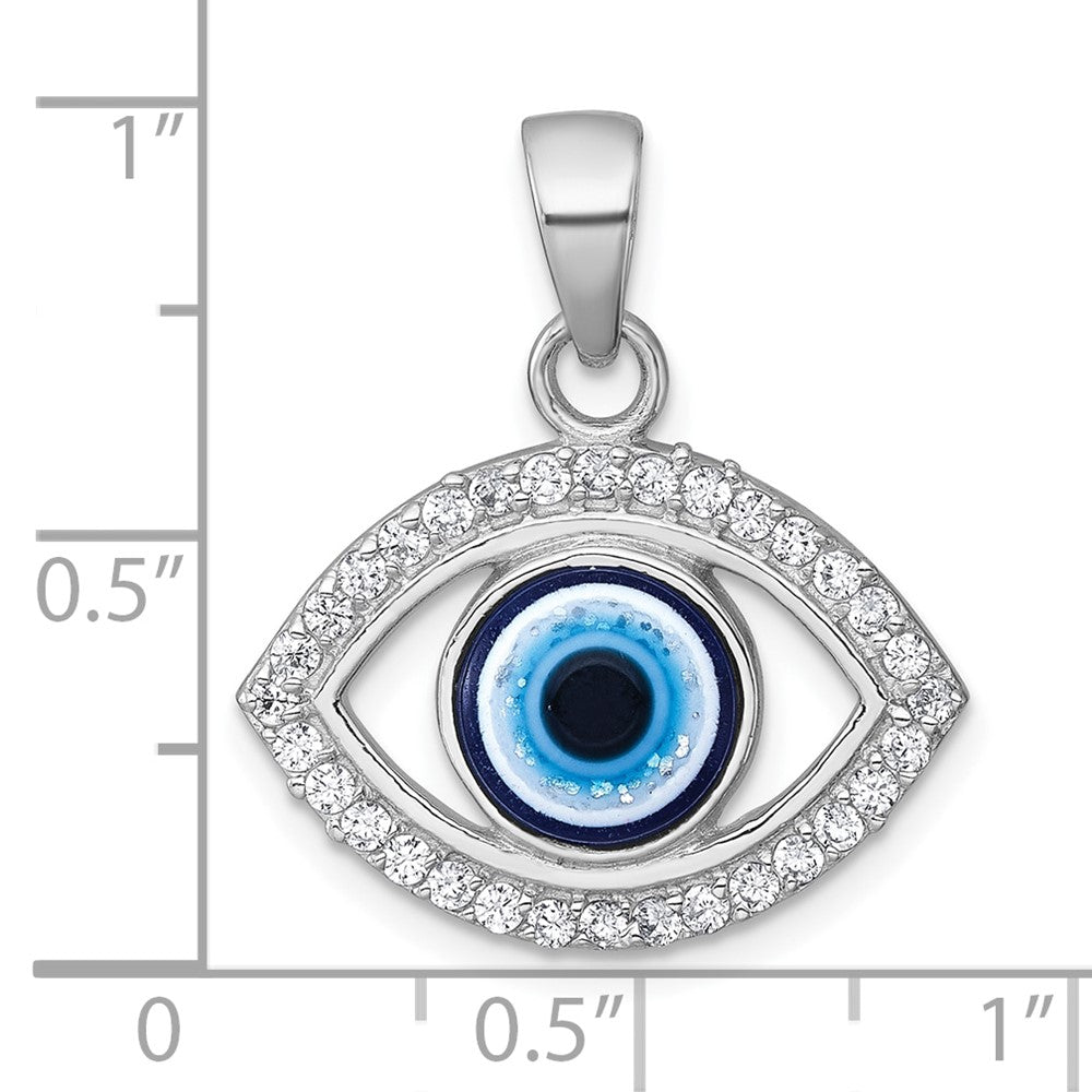 Sterling Silver Rhodium-plated Polished CZ and Glass Evil Eye Pendant