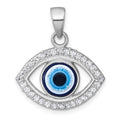 Sterling Silver Rhodium-plated Polished CZ and Glass Evil Eye Pendant