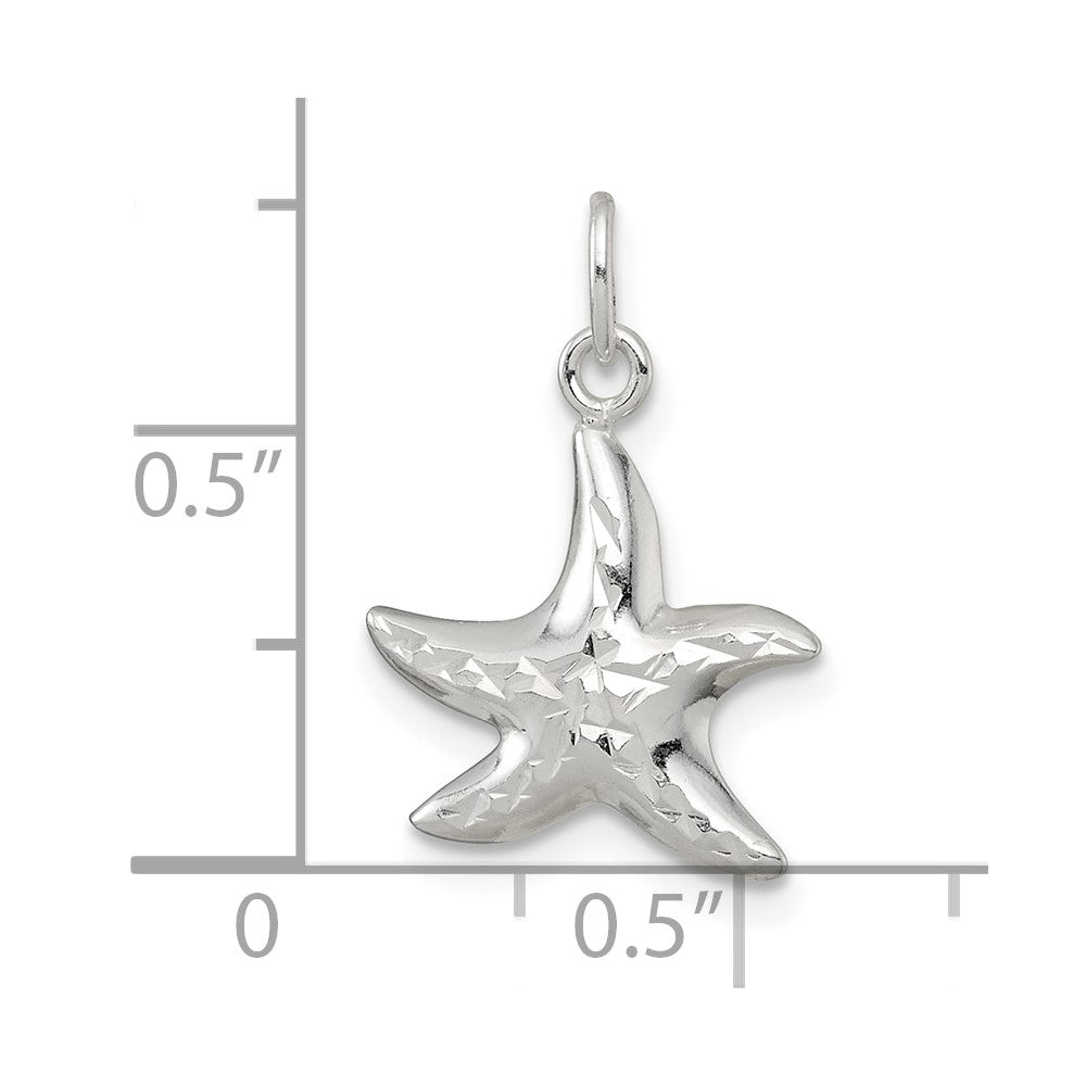 Sterling Silver Polished and Diamond-cut 3-D Starfish Pendant