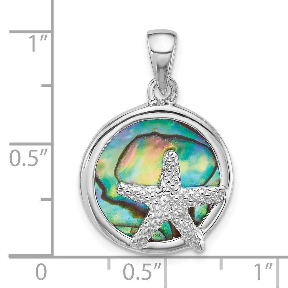 Sterling Silver Rh-plated Polished Abalone with Starfish Pendant