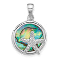 Sterling Silver Rh-plated Polished Abalone with Starfish Pendant
