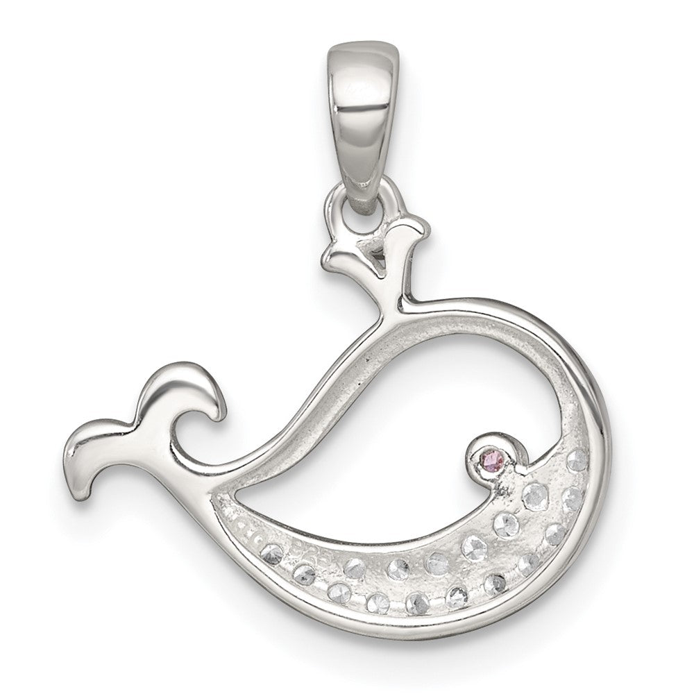 Sterling Silver Polished Pink and White CZ Whale Pendant