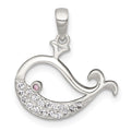 Sterling Silver Polished Pink and White CZ Whale Pendant