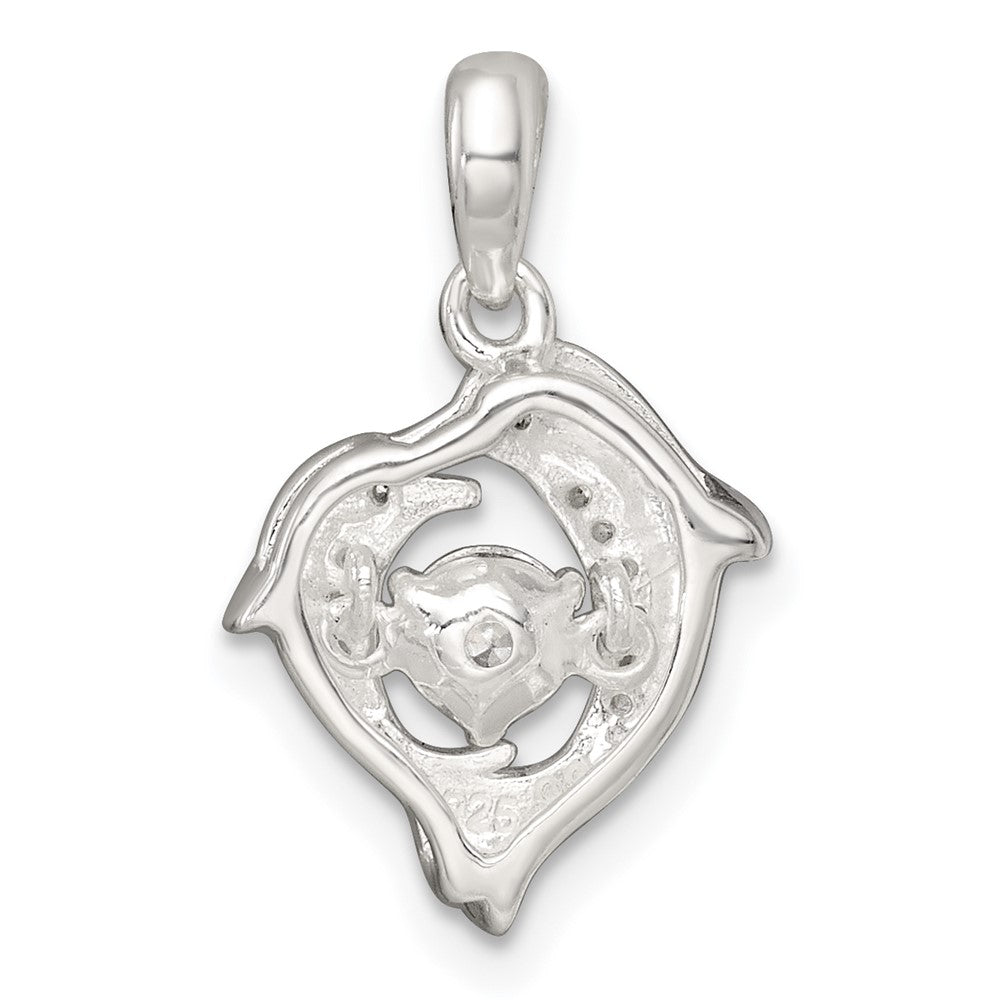 Sterling Silver Polished Vibrant CZ Dolphin Pendant