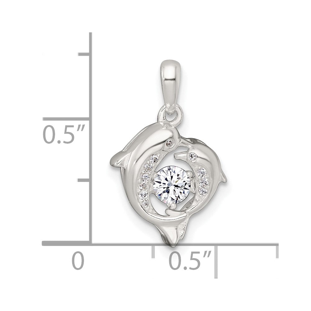 Sterling Silver Polished Vibrant CZ Dolphin Pendant