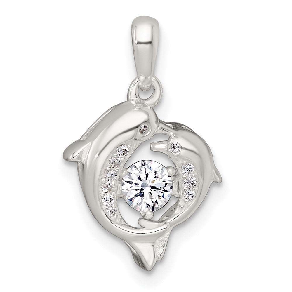 Sterling Silver Polished Vibrant CZ Dolphin Pendant