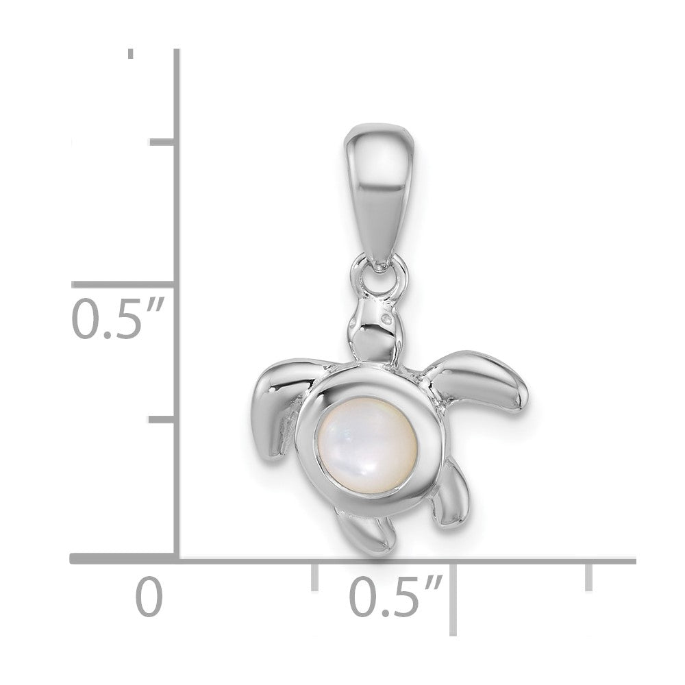 Sterling Silver Rhodium-plated Polished MOP Turtle Pendant
