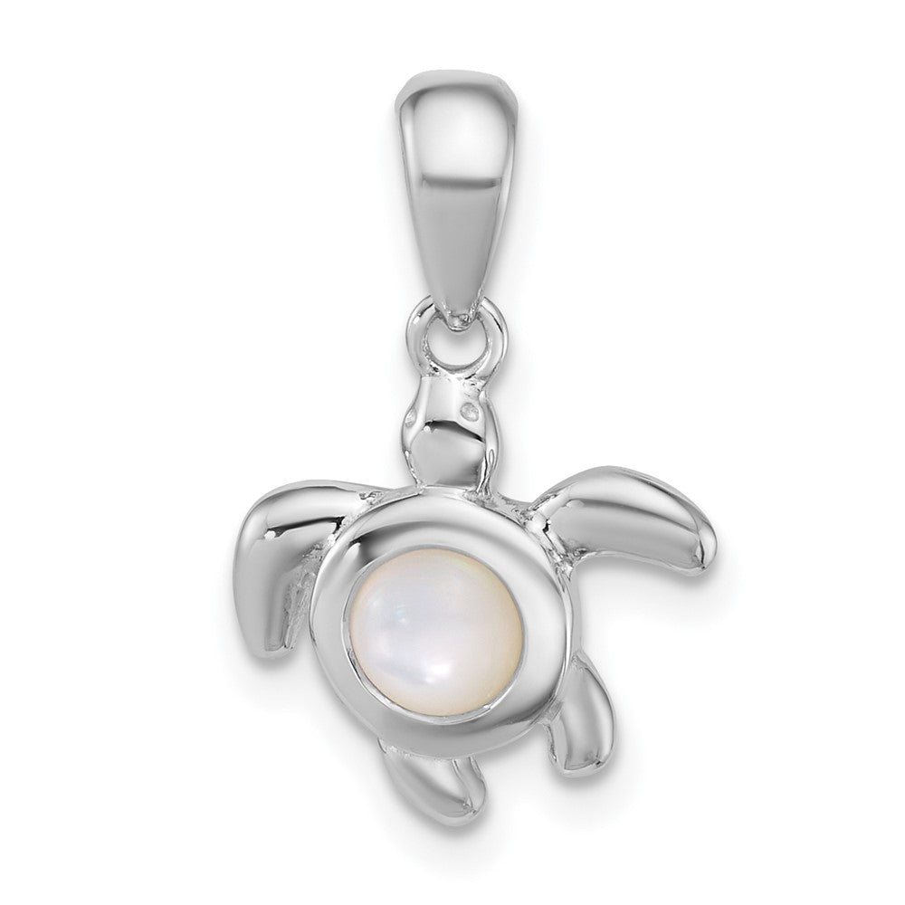 Sterling Silver Rhodium-plated Polished MOP Turtle Pendant