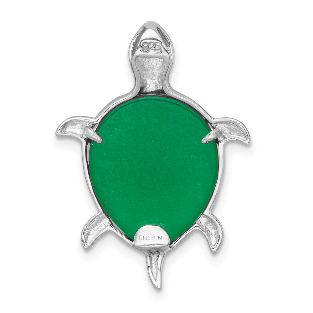 Sterling Silver Rh-plt Polished Dyed Jade Quartz Turtle Chain Slide Pendant