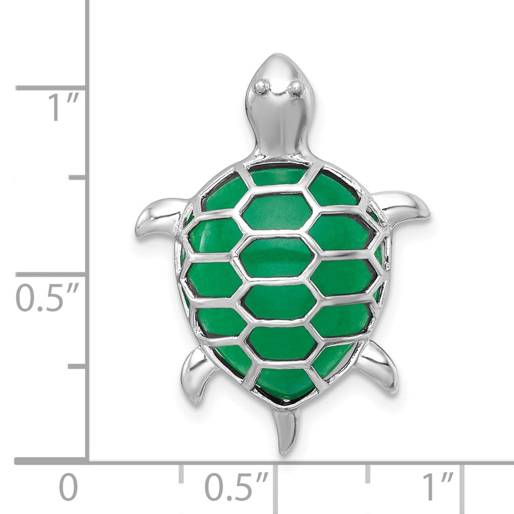 Sterling Silver Rh-plt Polished Dyed Jade Quartz Turtle Chain Slide Pendant
